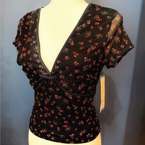 Aeropostale Floral Black V-neck Top